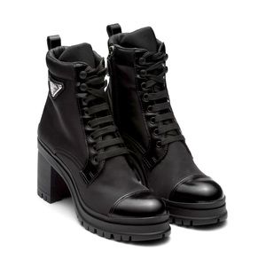 100% Authentic Prada Brushed Leather and Nylon Laced Booties